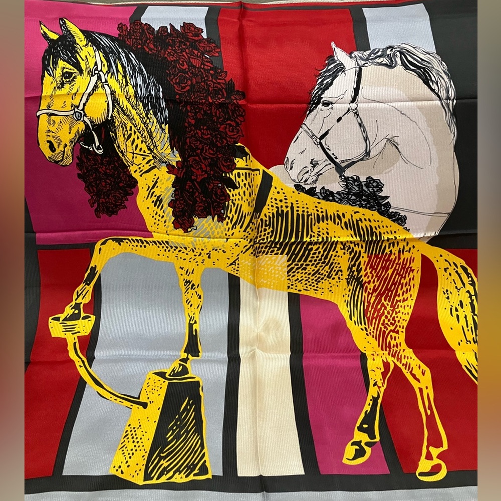 100% silk scarf wrap square horse print